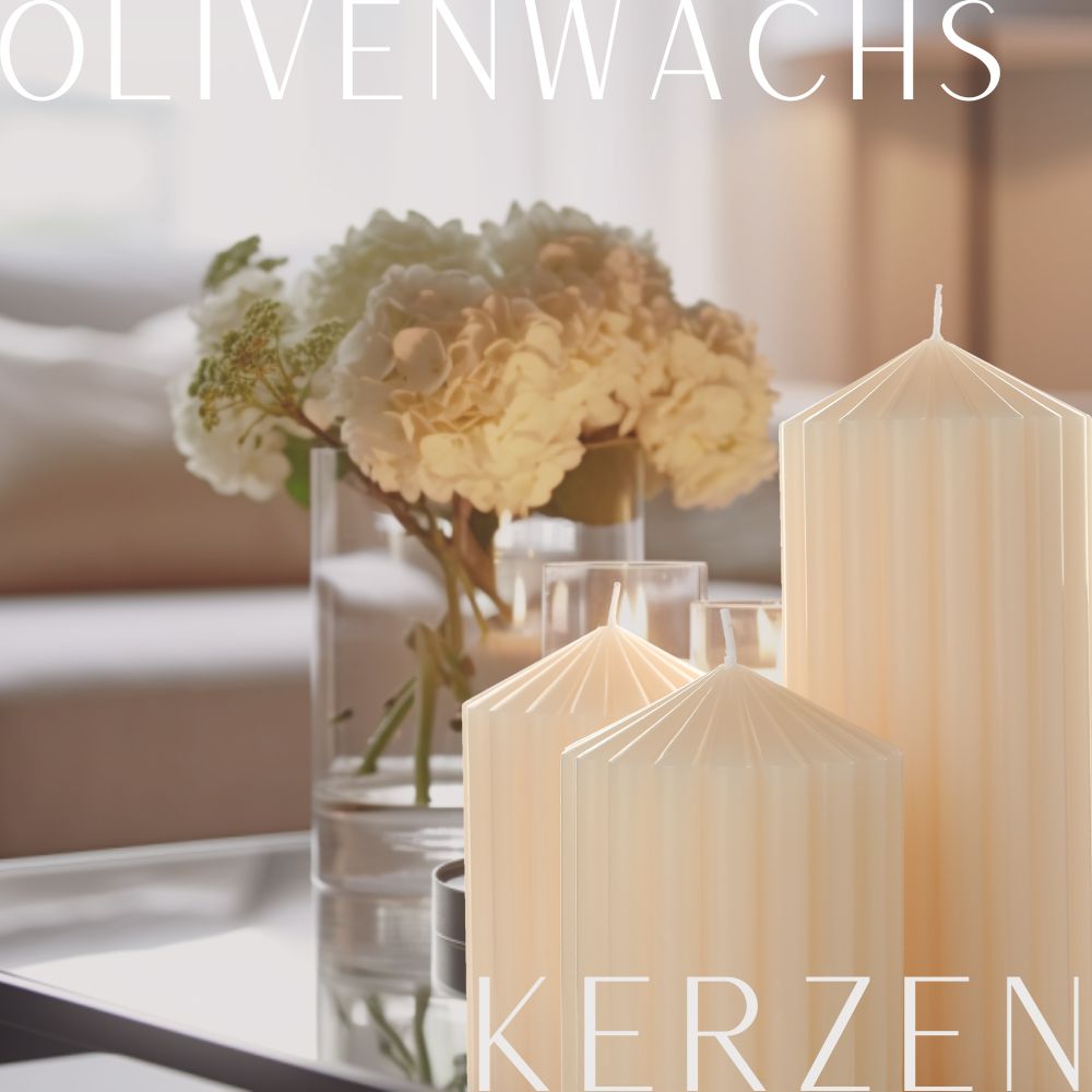 Handgefertigte Kerzen aus nachwachsenden Rohstoffen, wie Olivenwachs und Rapswachs